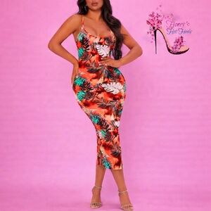 NWT Tropical Print Midi Dress